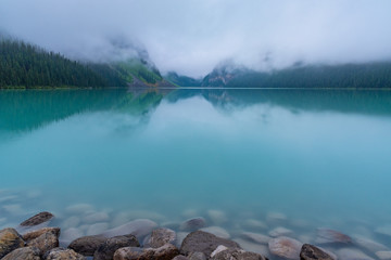 Calm Lake Louise in Foggy morning, Canada