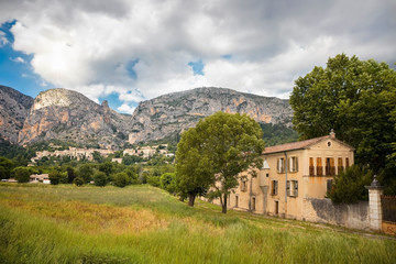 French ancient city in Provence. Connected with the legend of the golden star stretching between the rocks. The city is one of the centers of French porcelain. Moustier St. Marie. France..