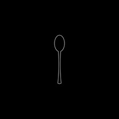 spoon icon, line vector illustration. white outline on nlack background