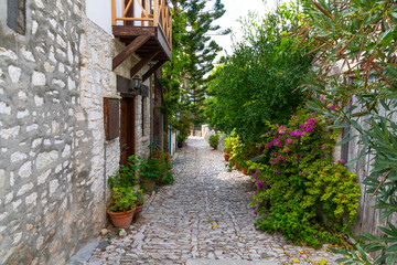 Beautiful narrow streets in the Lania village , Cyprus