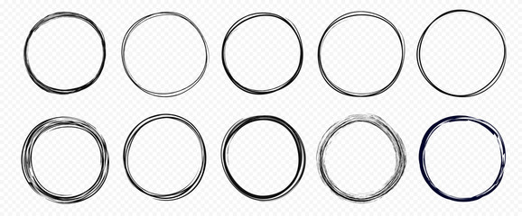 Fototapeta Hand drawn circle line sketch set isolated on transparent background. Vector circular scribble doodle round circles for  message and for note mark . Vector illustration obraz