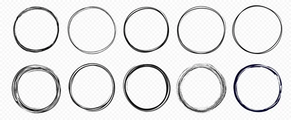 Fotobehang Hand drawn circle line sketch set isolated on transparent background. Vector circular scribble doodle round circles for  message and for note mark . Vector illustration © Dr. Watson