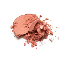 close up of face powder crushed pink eyeshadow as sample of cosmetics product isolated on white background