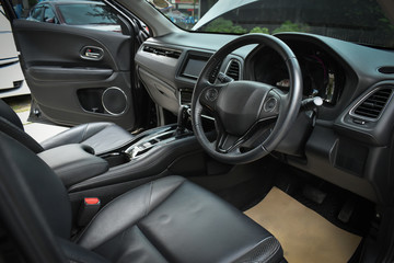 black modern vehicle interior of sport car