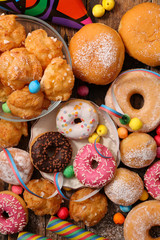 assorted of donut, cake and pastry for carnival, mardi gras