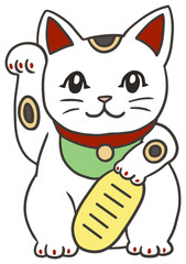 白い招き猫のイラスト_2