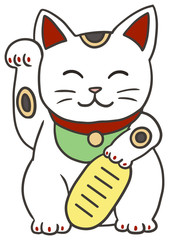 白い招き猫のイラスト_1