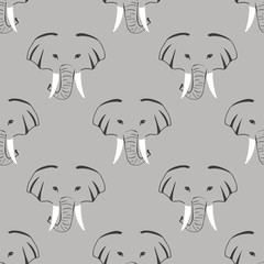 Vector grey seamless pattern with elephant heads.