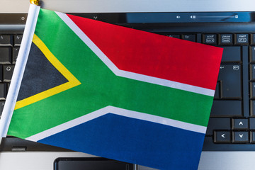 flag of South Africa on computer, laptop keyboard