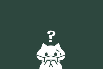 風邪・感染症予防イメージ素材：マスクを着けた困っている猫のシンプルなイラスト -  黒板風