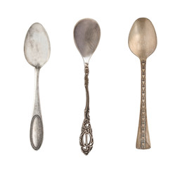 Vintage vintage spoons isolated on white background.