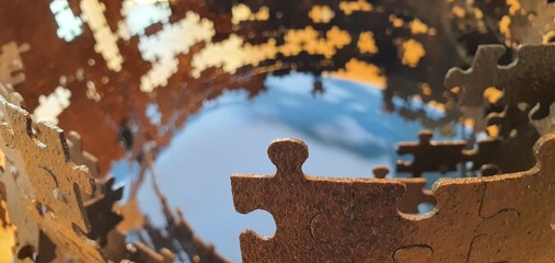 Kuching, Sarawak / Malaysia - January 24, 2020: A collection of 3D Jigsaw Puzzle pieces arranged in...
