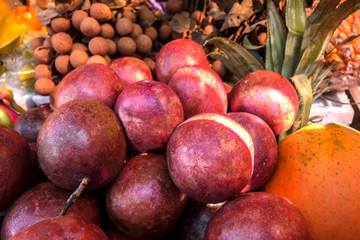Exotic tropical fruits background healthy lifestyle