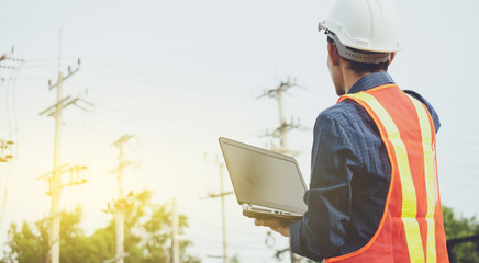 Electrician engineer High voltage post or high voltage tower background