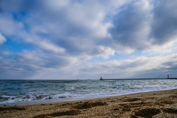 seashore and surf on the beach, no people, secluded vacation spot