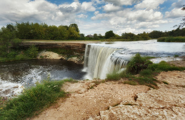 Beautiful background landscape on a sunny day at Jagala waterfall. Tallinn Estonia. View from above
