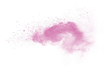 Pink powder explosion on white background. Paint Holi.