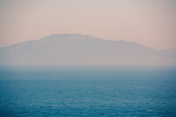 Foggy morning view on the Gibraltar Strait