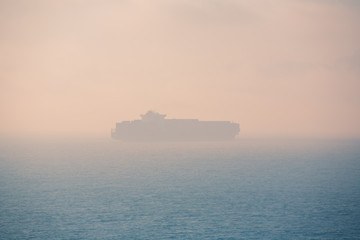 Obraz premium Foggy morning view on the Gibraltar Strait