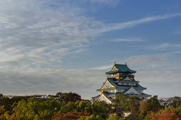 Fototapeta premium Osaka Castle, one of Japan most famous landmarks, built in 1583 played a major role in the unification of Japan by that time.