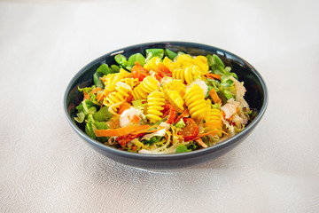 tasty fusilli pasta Italian meat sauce pasta on the table