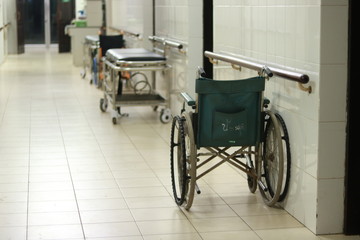 wheelchair and beds in the hospital