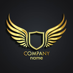 3d winged shield golden logo