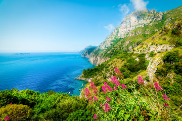 Fototapeta na wymiar Blue sky over beautiful Amalfi Coast