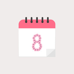 This is calendar with the date 8th on light background. Could be used for flyers, postcards, holidays decorations. For Women’s Day.