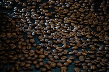 Coffee beans on a black background - dark food photography