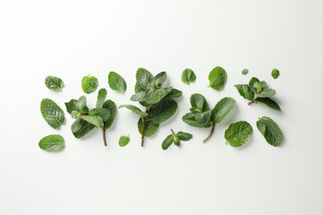 Flat lay with mint on white background, top view © Atlas
