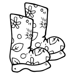 Garden rubber boots. Vector illustration of rubber boots. Hand drawn autumn rubber boots.