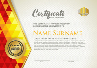Horizontal certificate template with triangle geometric polygonal frame and modern pattern background. vector illustration