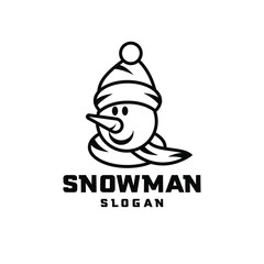 outline drawing snowman character logo design
