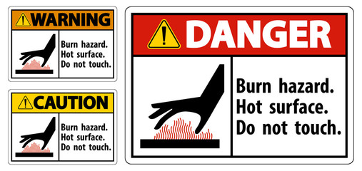 Burn hazard,Hot surface,Do not touch Symbol Sign Isolate on White Background,Vector Illustration