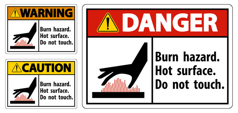 Burn hazard,Hot surface,Do not touch Symbol Sign Isolate on White Background,Vector Illustration
