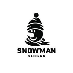 Black silhouette snowman character logo design