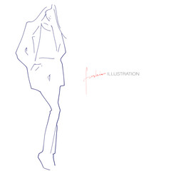 Silhouette of young stylish woman, model. Fashion illustration in sketch style