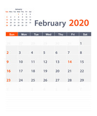 February 2020 vector planning calendar