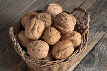 Walnuts in old basket