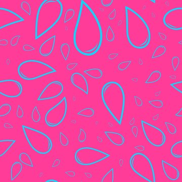Blue drops of water on a pink background, seamless pattern texture for zina, vector