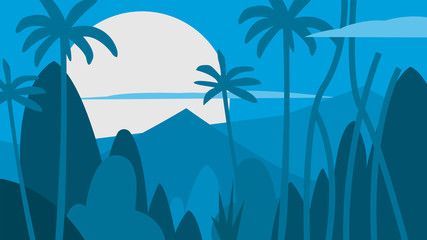 Fototapeta na wymiar Jungle. A tropical forest. Wildlife. Night nature. For use in developing, prototyping adventure, side-scrolling games or apps.