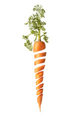 Cut fresh juice natural carrot root with green leaf.