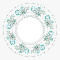 Vector floral decorative pattern in a circle. Decoration of a round frame, plate, flat dish. Stock illustration isolated on white background, closeup.