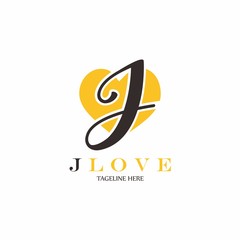 Letter j and love logo design concept