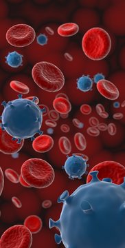 coronavirus in blood,3d render.