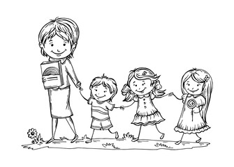 A series of vector graphic cartoon children