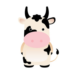 Cartoon funny cute cow isolated on white background. Can be used for t-shirt print, kids wear fashion design, baby shower invitation card