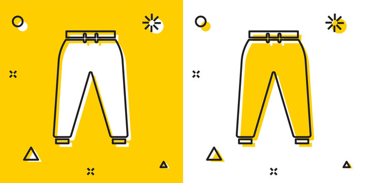 Black Sport pants icon isolated on yellow and white background. Random dynamic shapes. Vector Illustration