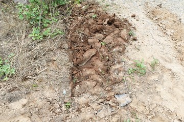 lots tire track on dirty soil ground for abstract background